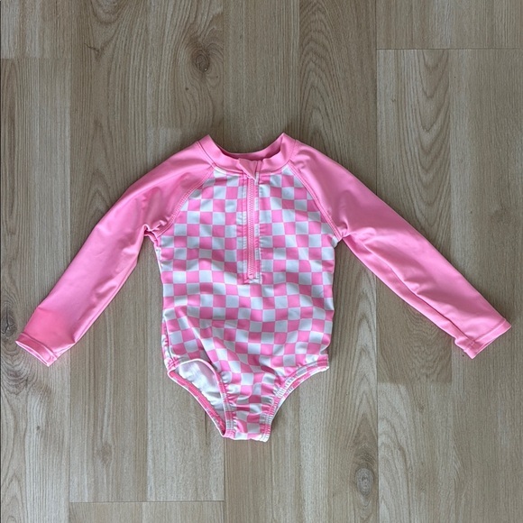 Wonder Nation Pink and White Checkered Kids Rashguard - Picture 1 of 3